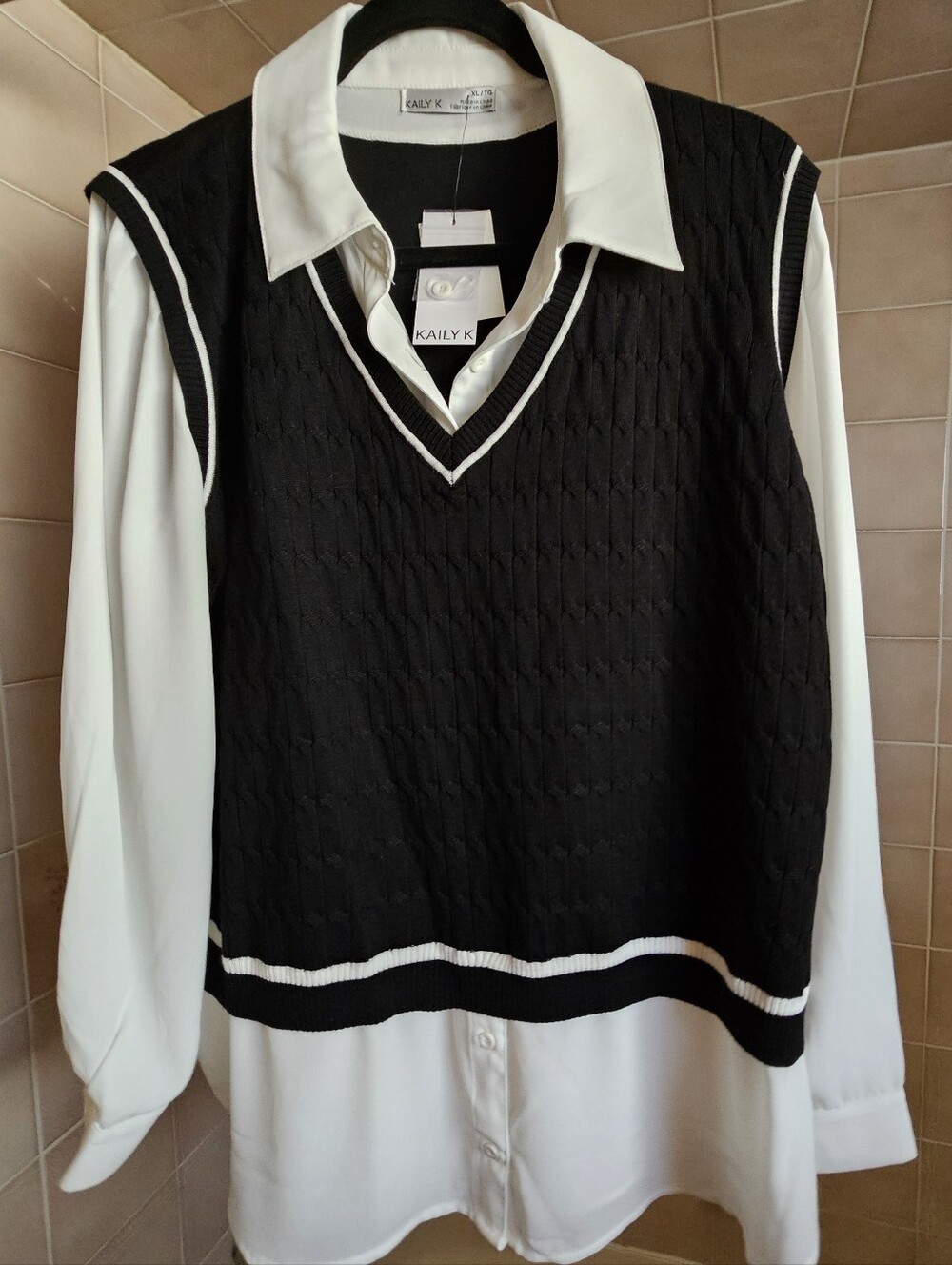 Kaily K Black Cable Knit Vest Fooler Blouse Size XL  NWT